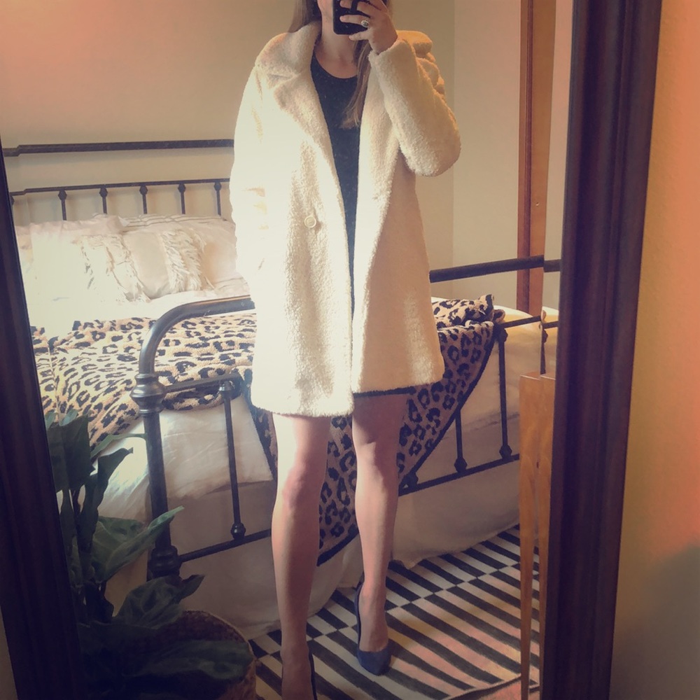 Cream Zara long teddy coat
